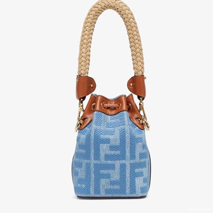 Vintage HOT Handle Tresor In Blue Straw Fendi Bucket with Bag Mini Straw Motif FF Mon 0717
